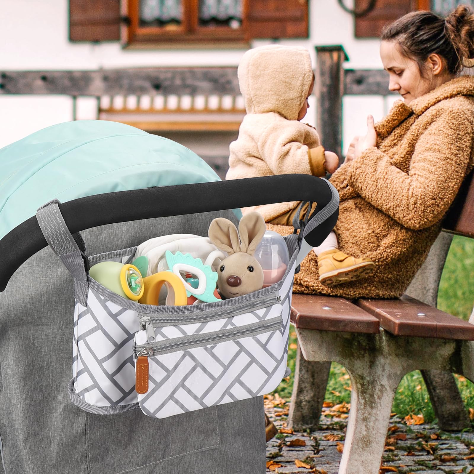 Adjustable Velcro strap for secure, easy attachment to most strollers