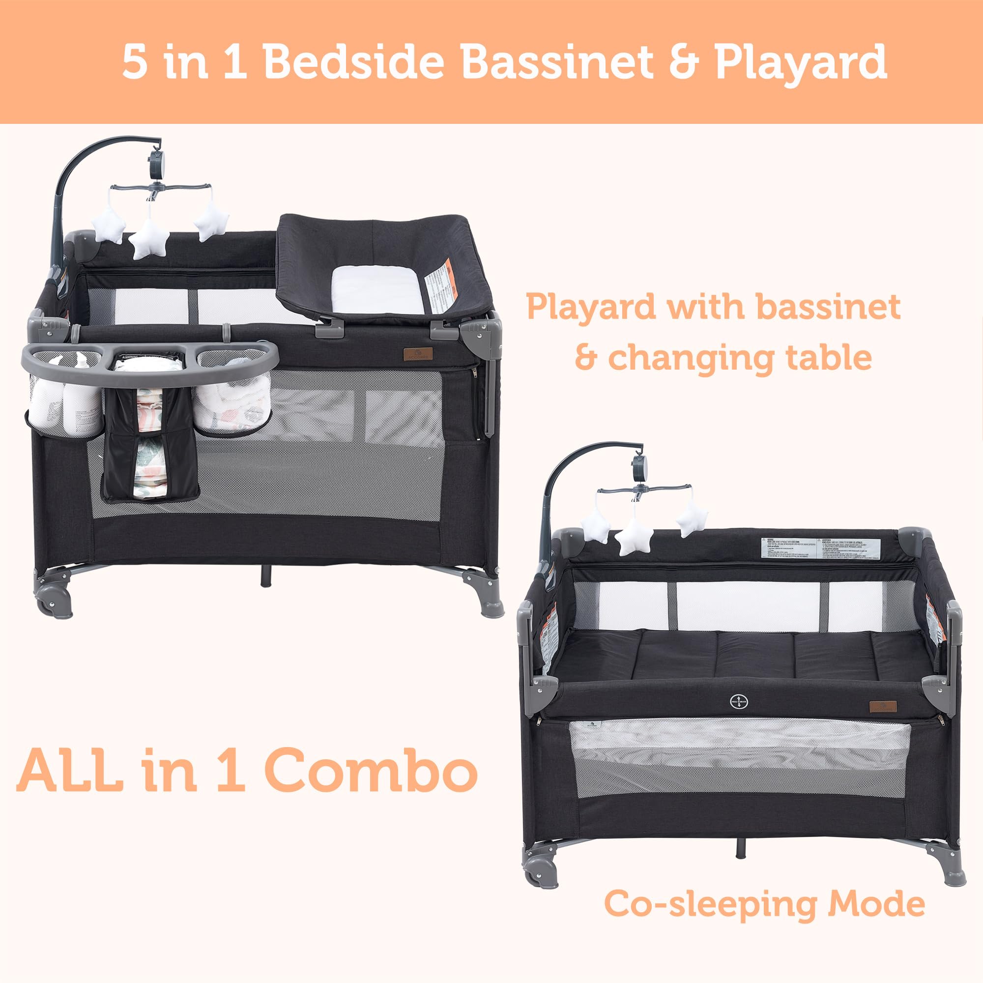 ACCOMBE lightweight travel crib folded in included tote bag