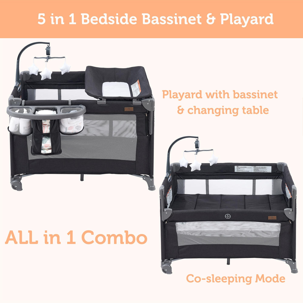 ACCOMBE lightweight travel crib folded in included tote bag