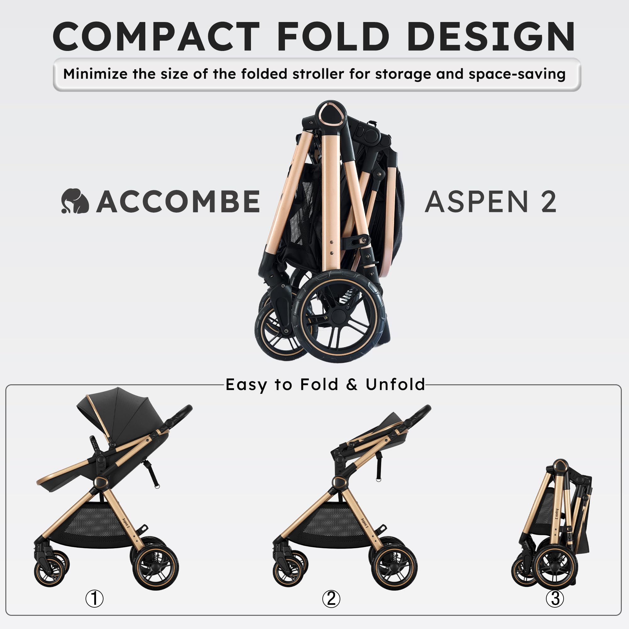 Accombe compact fold design enables easy travel and storage