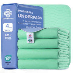 Accompagner waterproof bed pad 24x24 green pack of four protects mattresses against leaks for adults and pets
