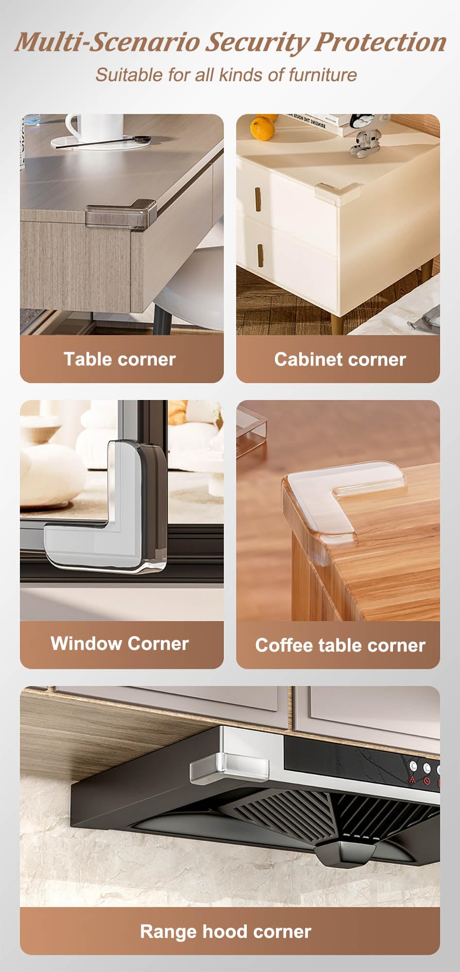 Acdiac Waterdrop Corner Protector on multiple surfaces: wood, glass, metal, tiles.