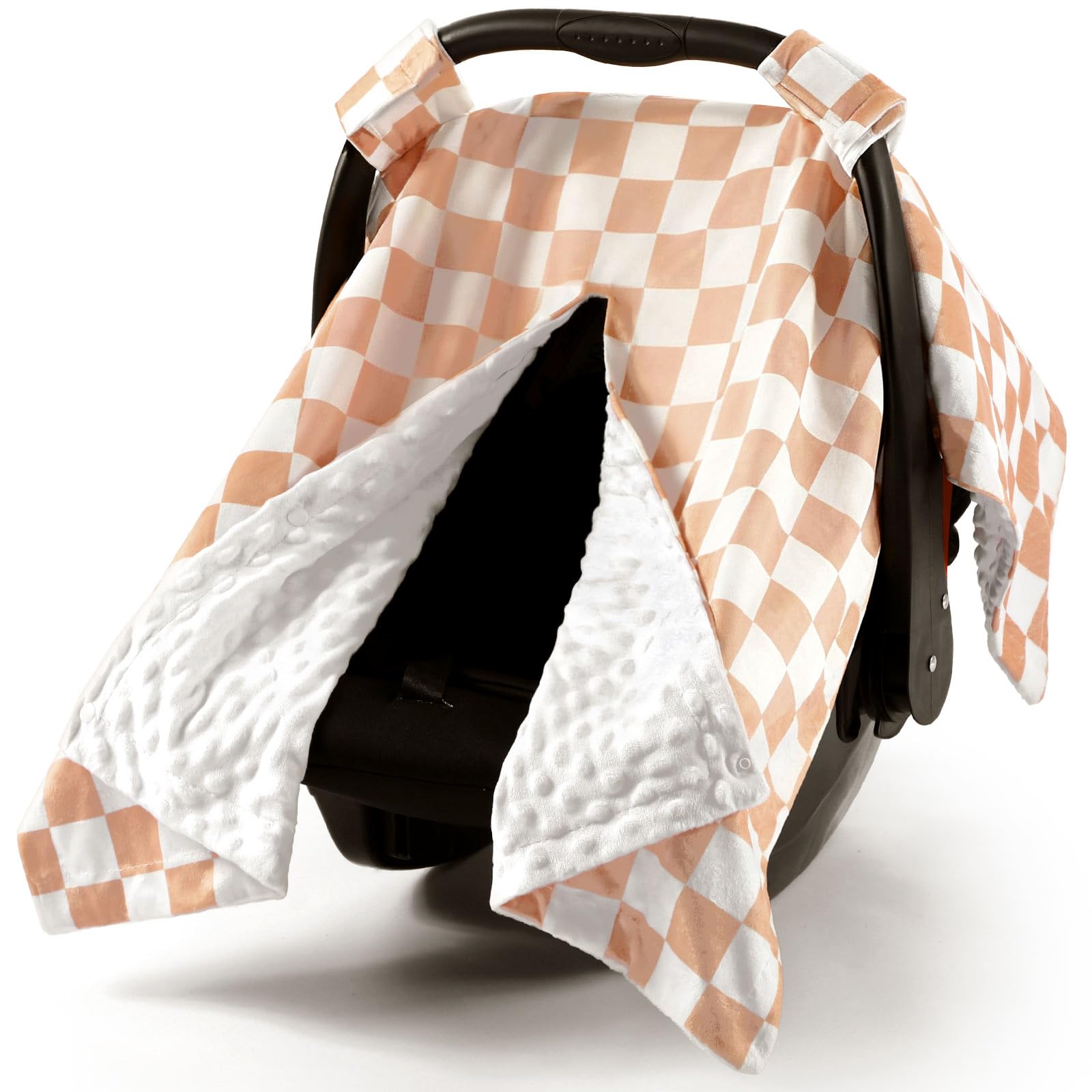 AceOrbit khaki checkered car seat cover providing 360° protection.
