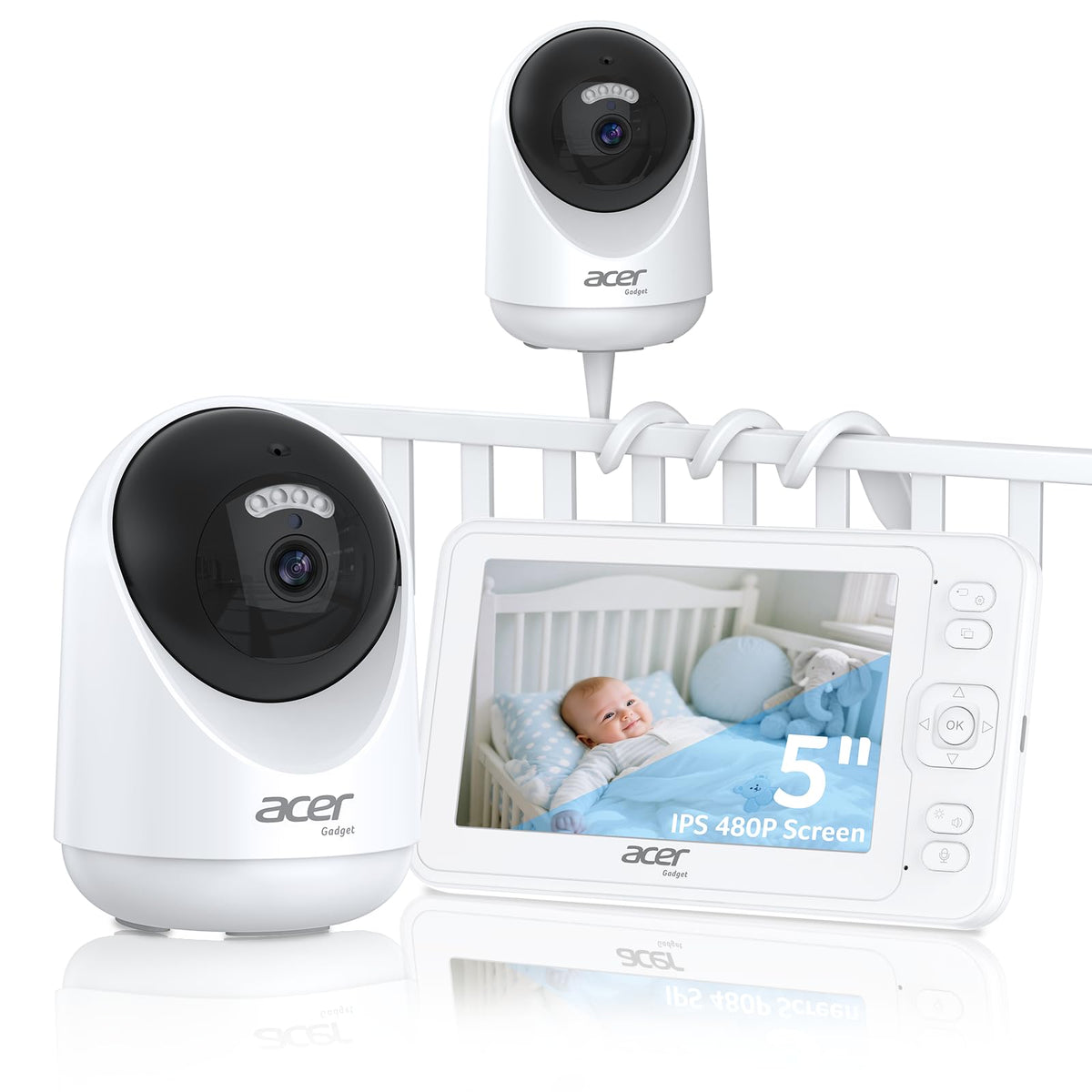 acer smart baby monitor 5-inch display shows a crisp live feed for easy nursery checks
