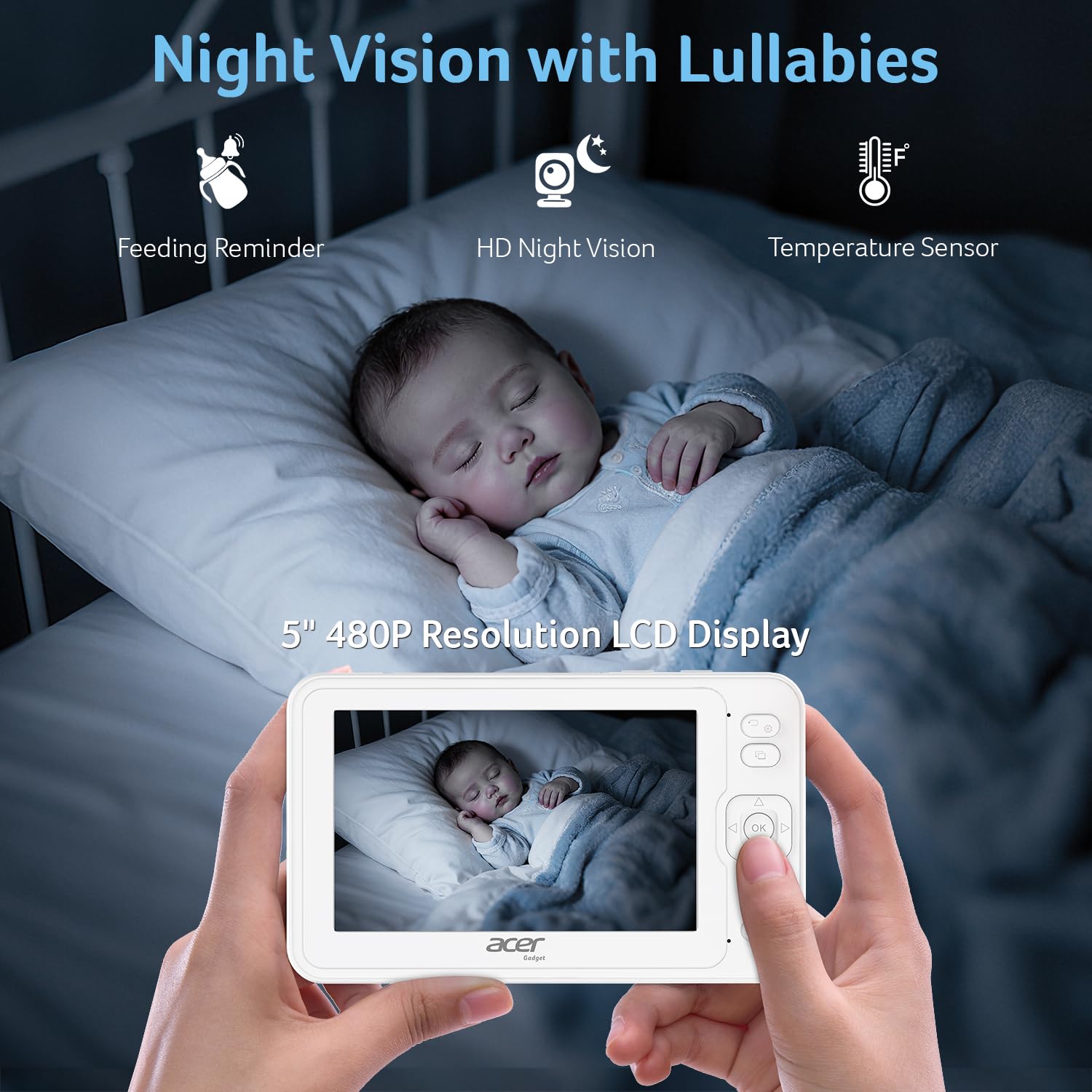 acer smart baby monitor night vision clearly shows sleeping baby in low light