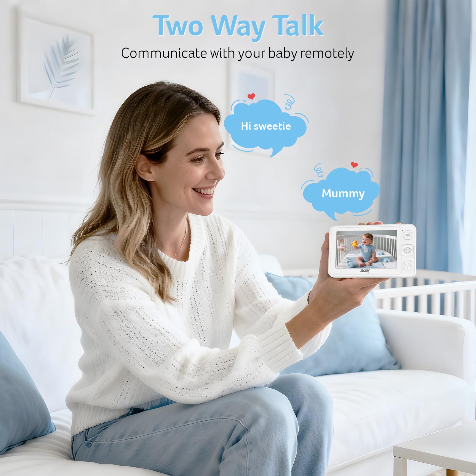 acer smart baby monitor two-way talk lets you reassure from another room