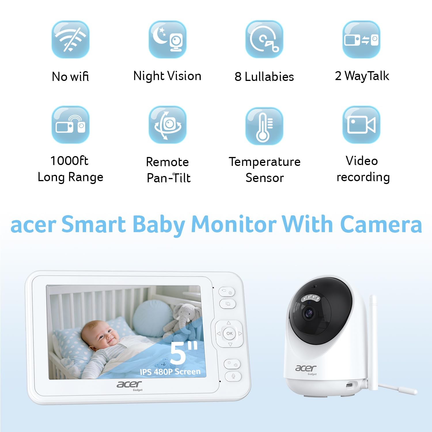 acer smart baby monitor wide coverage with pan and tilt helps you see every corner