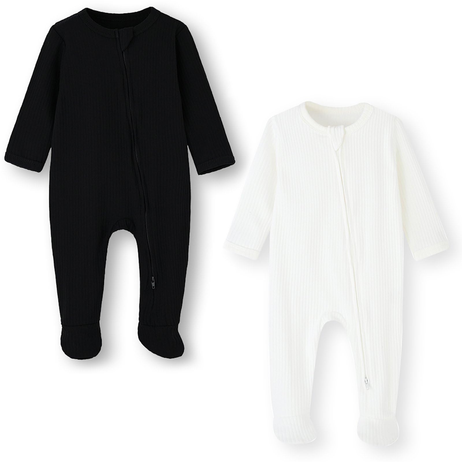 ACESTAR baby footies pajamas with front zipper for easy dressing and diaper changes.