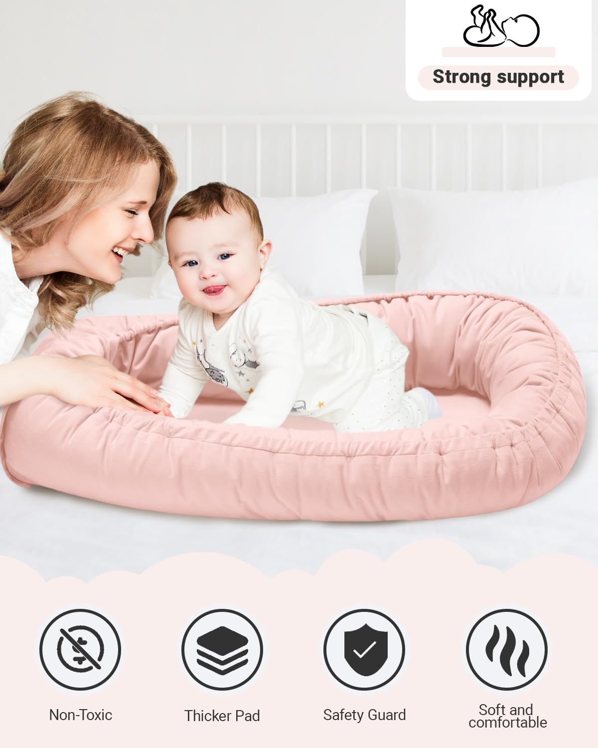 ACIROC Baby Lounger Pillow pink adjustable ties secure a growing baby