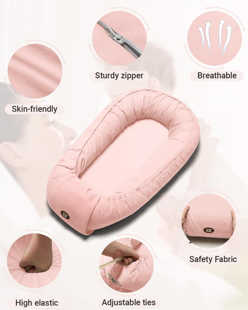 ACIROC Baby Lounger Pillow pink thick edging supports 360 cradle