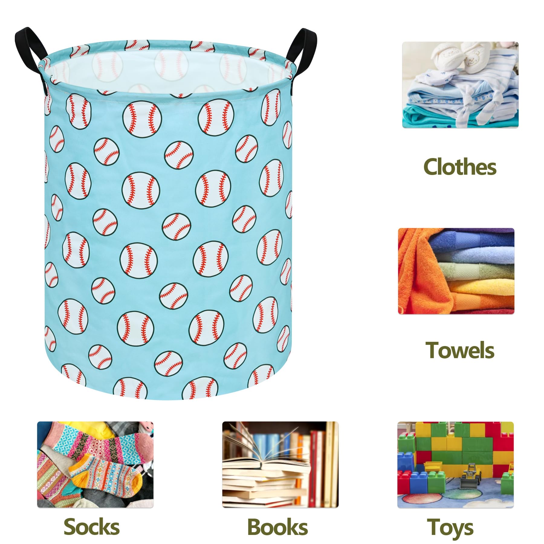 ACMUUNI 19.7-inch round kids laundry basket side view with handles for easy transport.