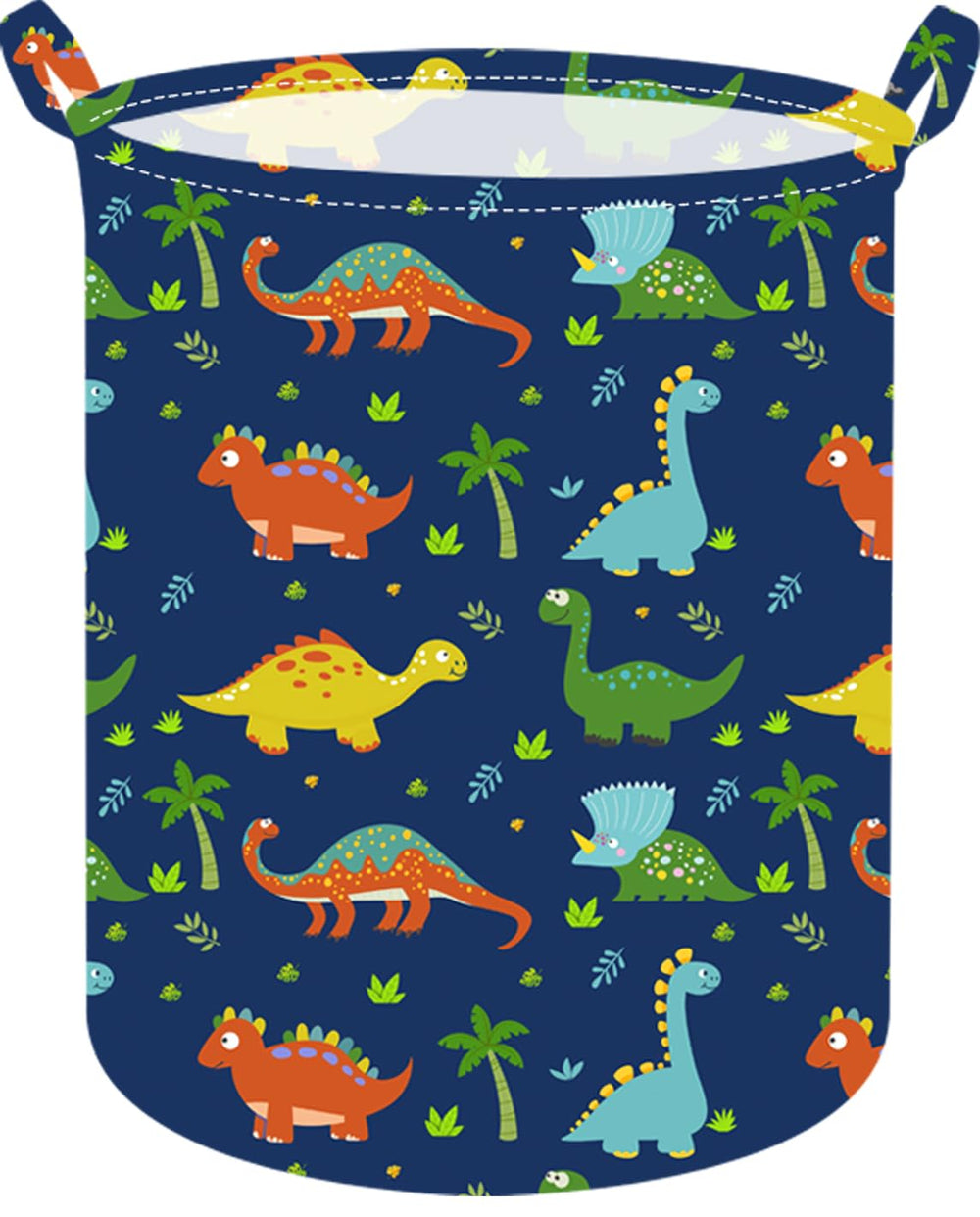 ACMUUNI round dinosaur laundry hamper with handles for easy transport.