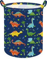 ACMUUNI round dinosaur laundry hamper with handles for easy transport.