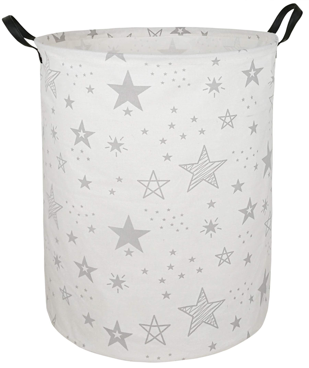 ACMUUNI round laundry hamper with handles and grey star design for easy transport.