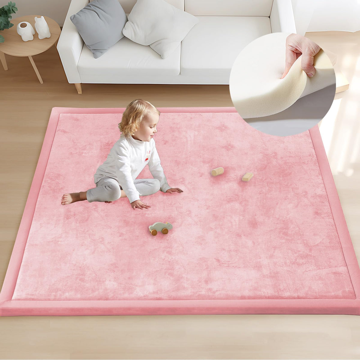 ACOMOPACK Baby Play Mat close-up shows 1.3-inch foam cushion for soft play