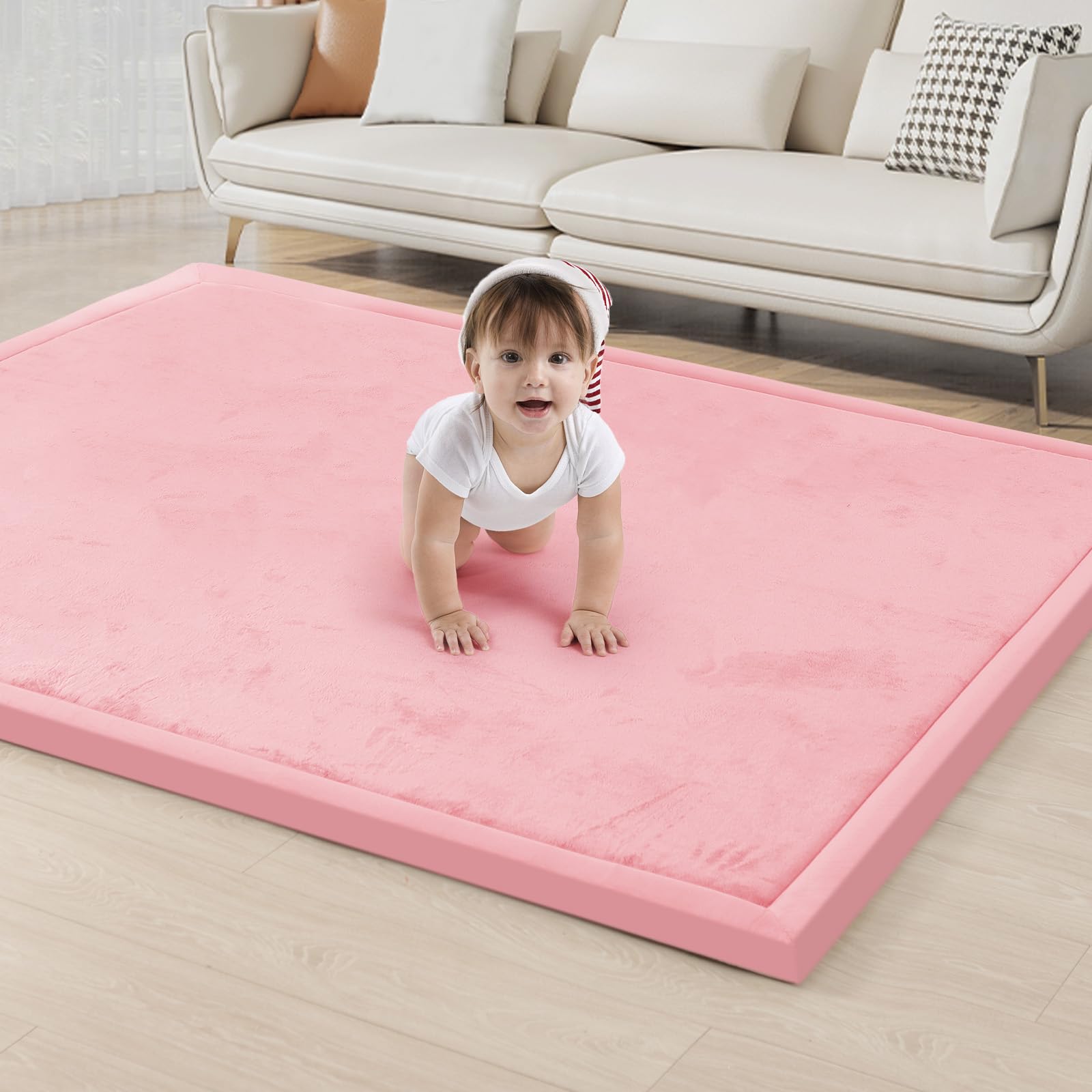 ACOMOPACK baby play mat with 1.3-inch memory foam for soft floor cushioning.
