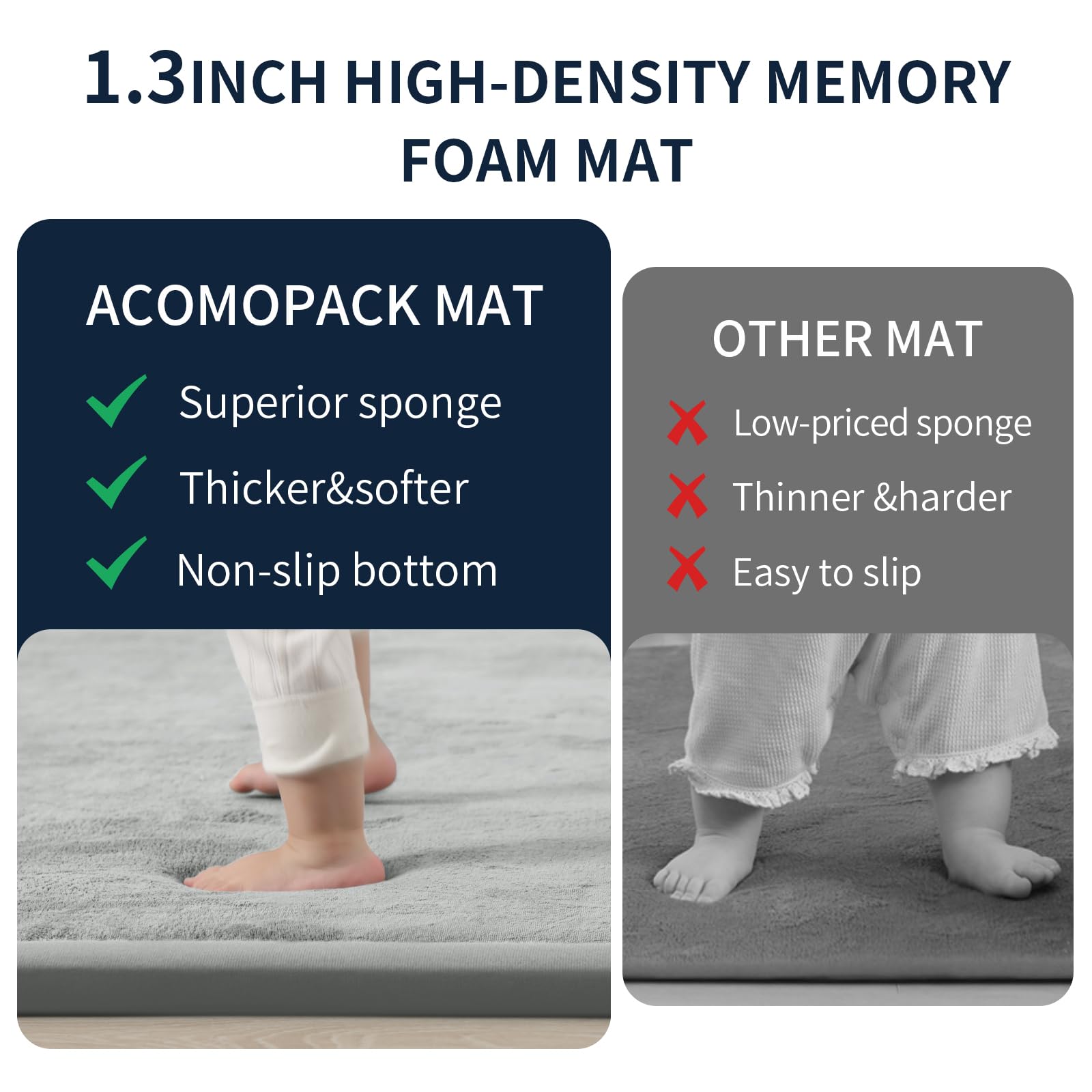 ACOMOPACK spacious 71 by 79 inch play area supports tummy time.