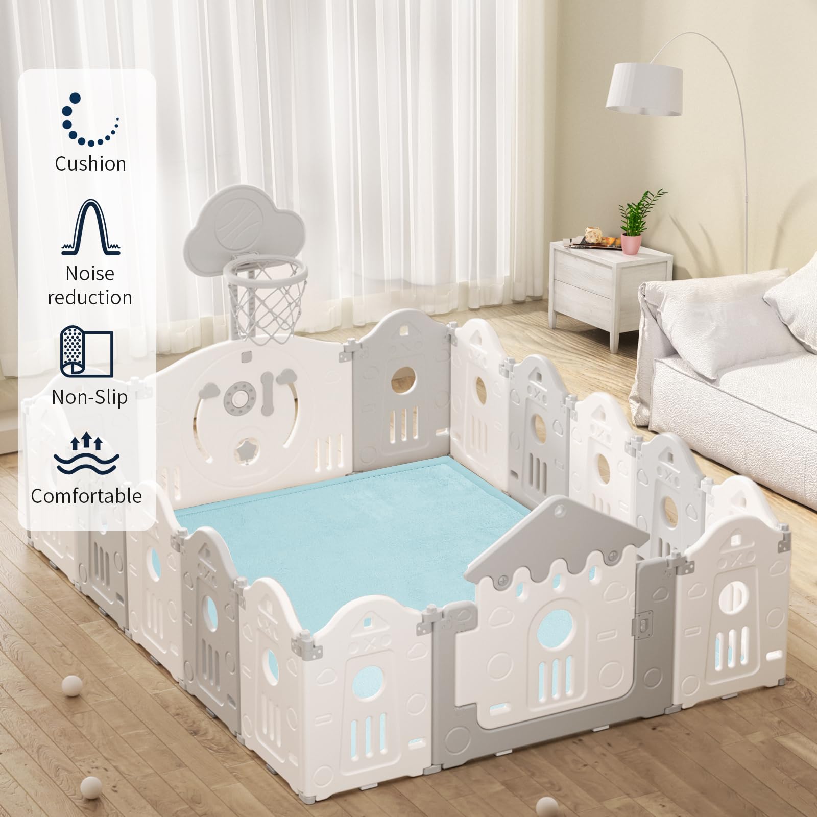 ACOMOPACK tummy time area promoting safe exploration on a cushioned mat
