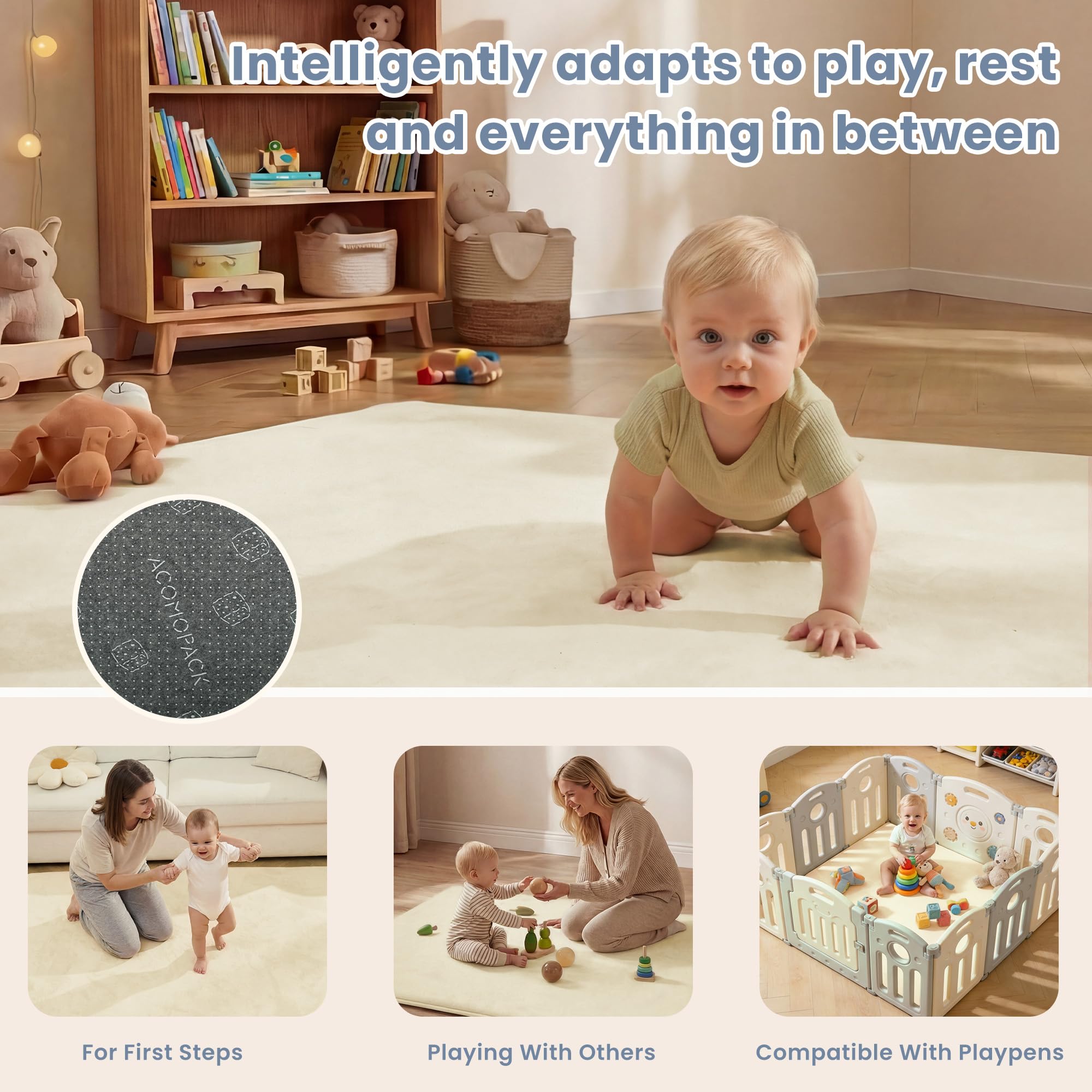 ACOMOPACK coral velvet surface feels soft and breathable for tummy time.