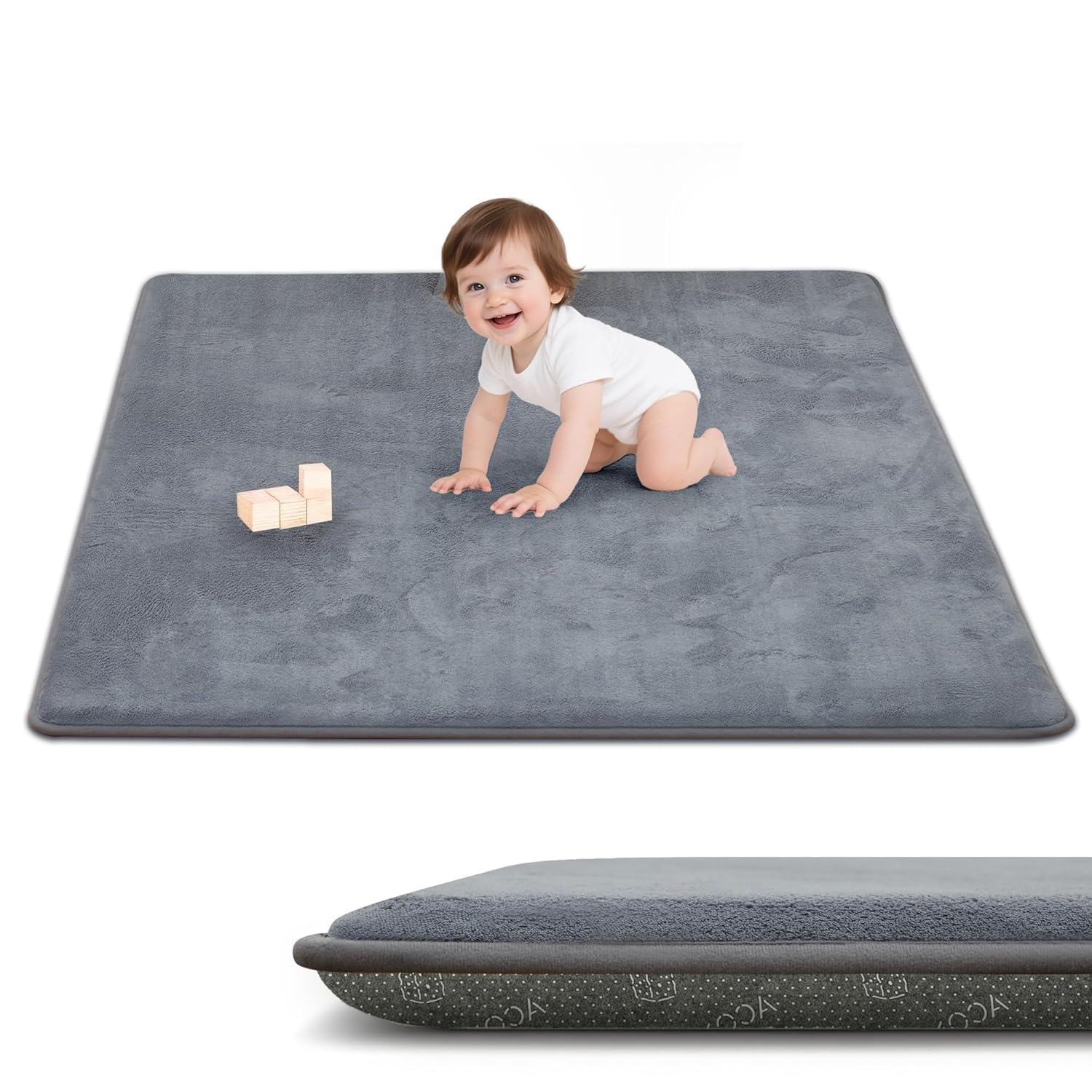 ACOMOPACK gray 1.3-inch thick baby play mat cushions falls during tummy time
