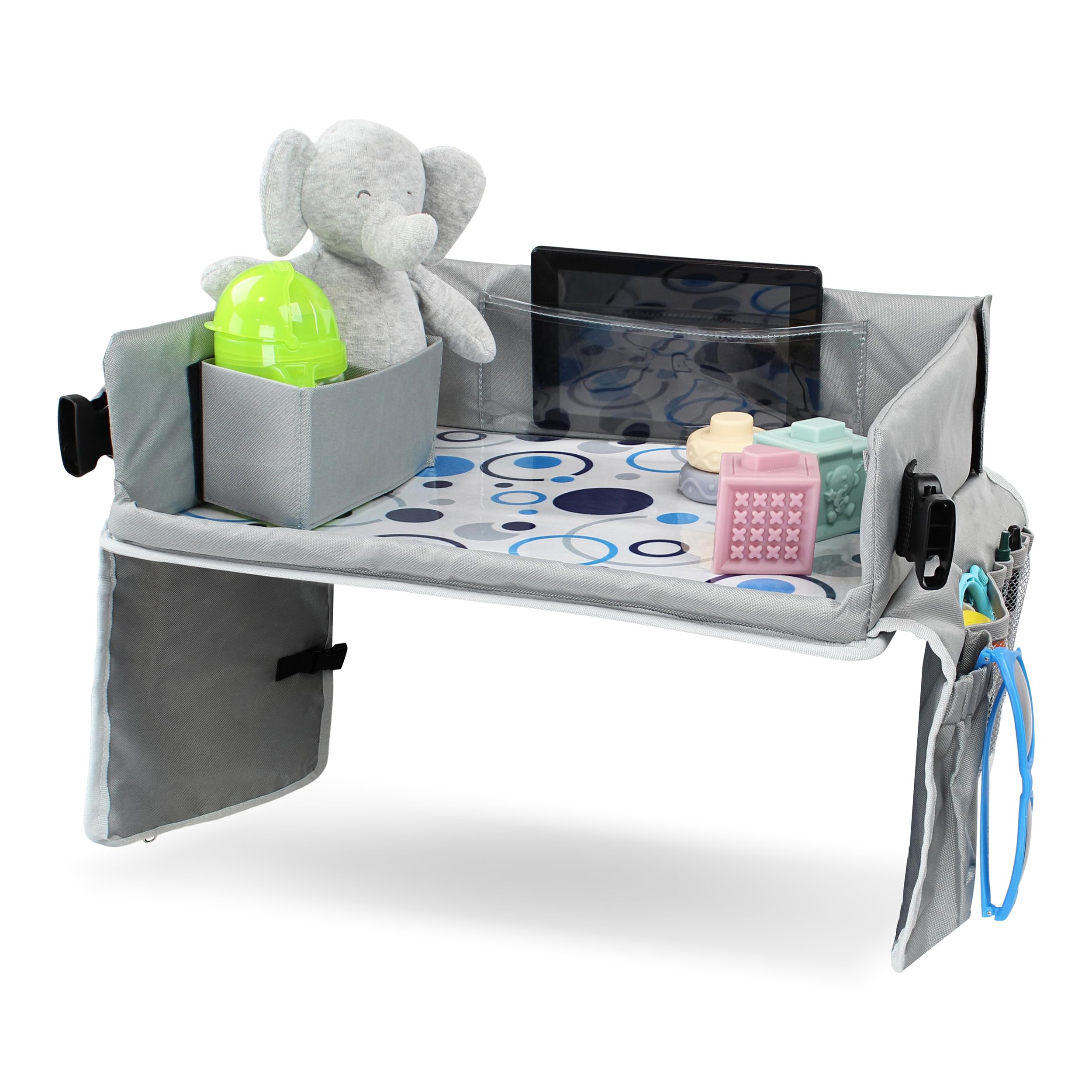 Acorn Baby Foldable Backseat Tray Table setup for on-the-go kids' activity.