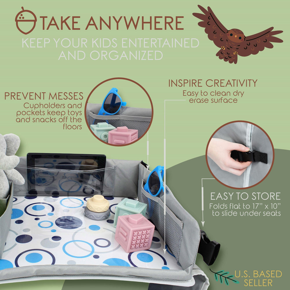 Acorn Baby tray in use with tablet sleeve supports kid-friendly entertainment.