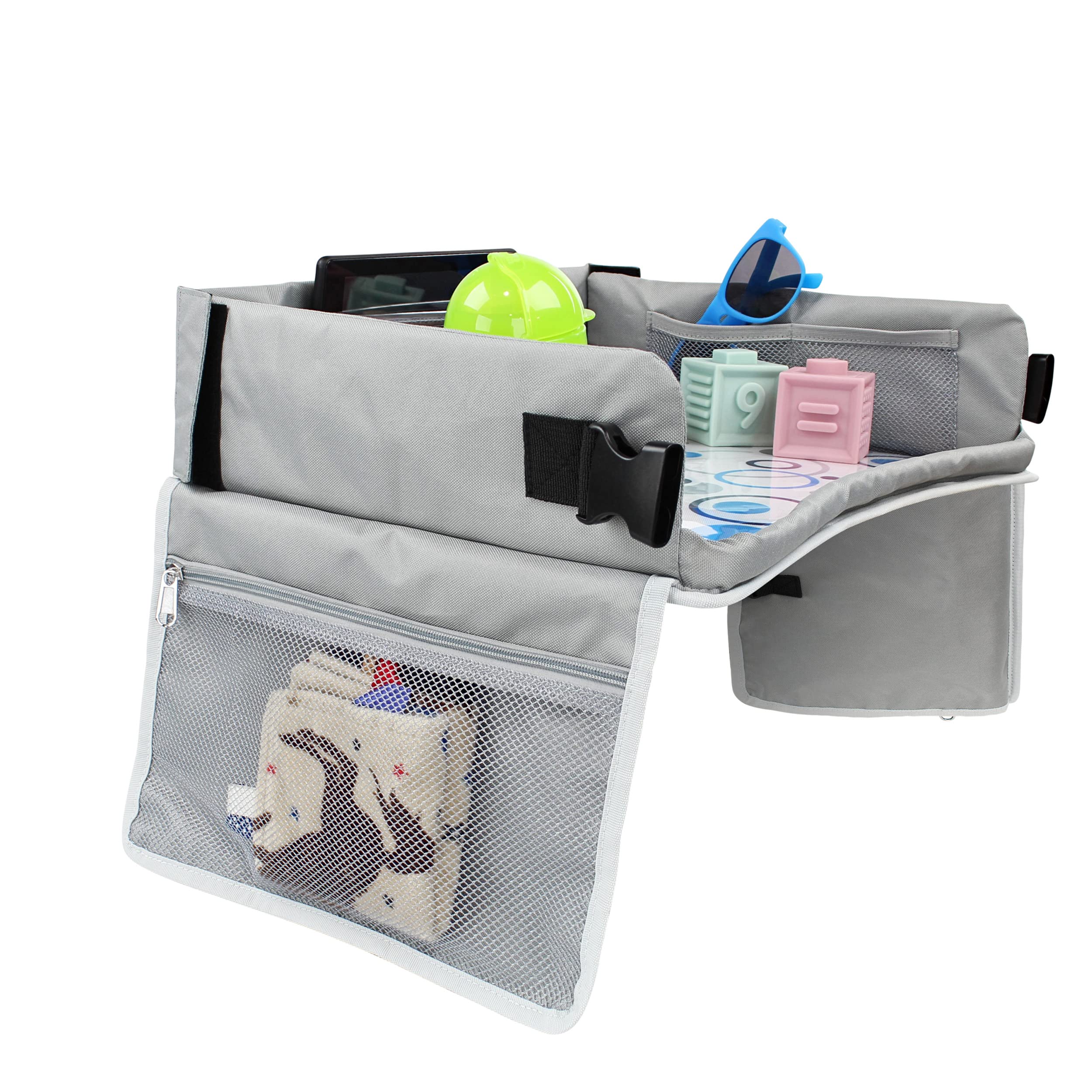 Acorn Baby tray compatible with car trips, airplanes, and trains.