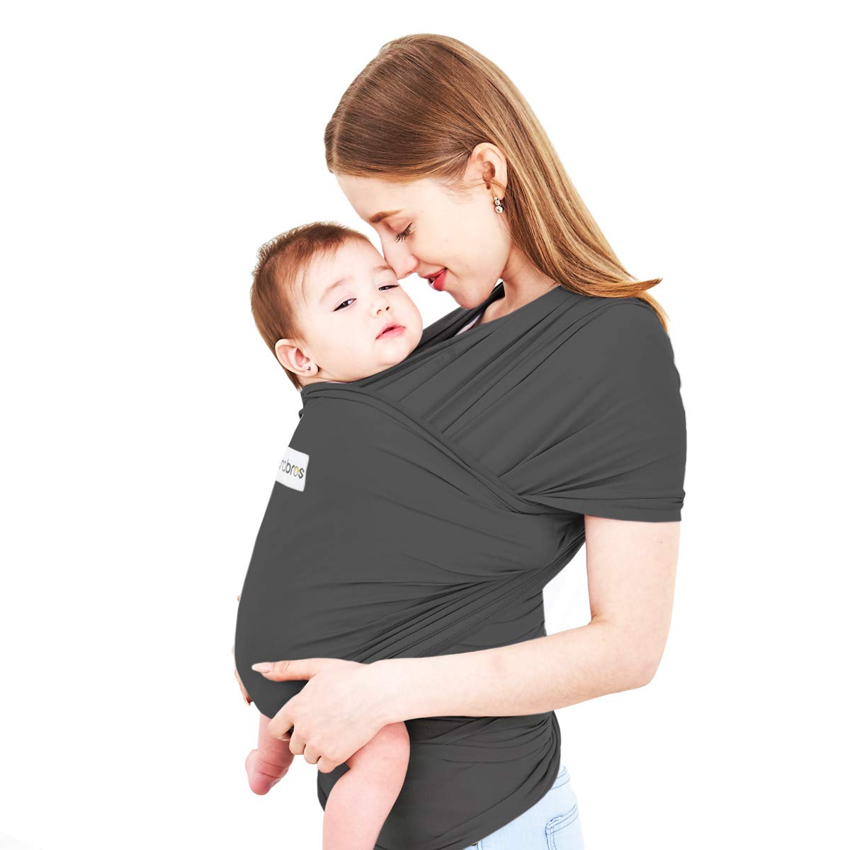 Acrabros baby wrap carrier in charcoal grey supports hands-free bonding.