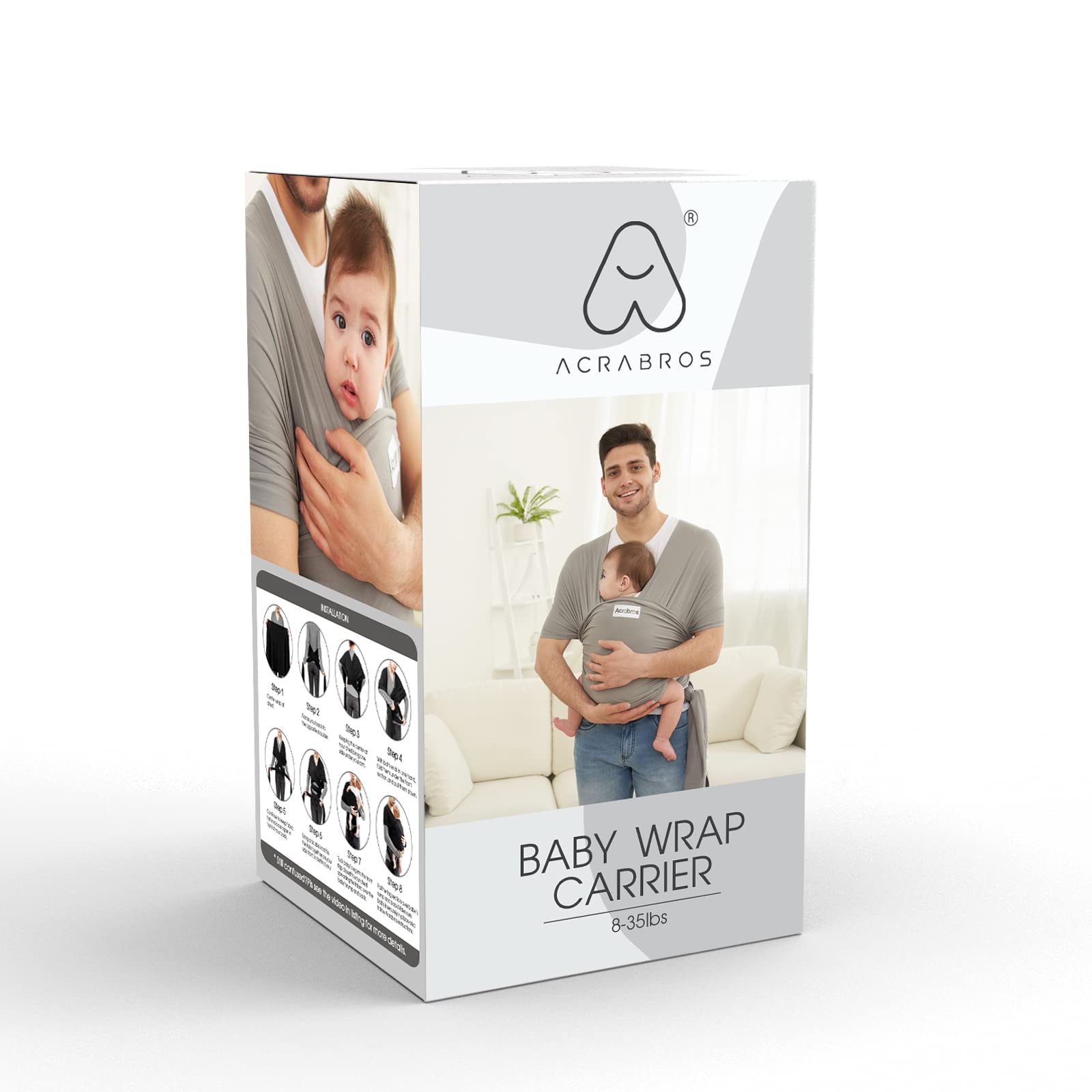 ACRABROS Baby Wrap Carrier features ergonomic design for baby posture and caregiver comfort.