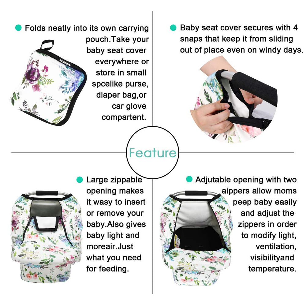ACRABROS purple car seat cover with mesh panel improves airflow for baby comfort.