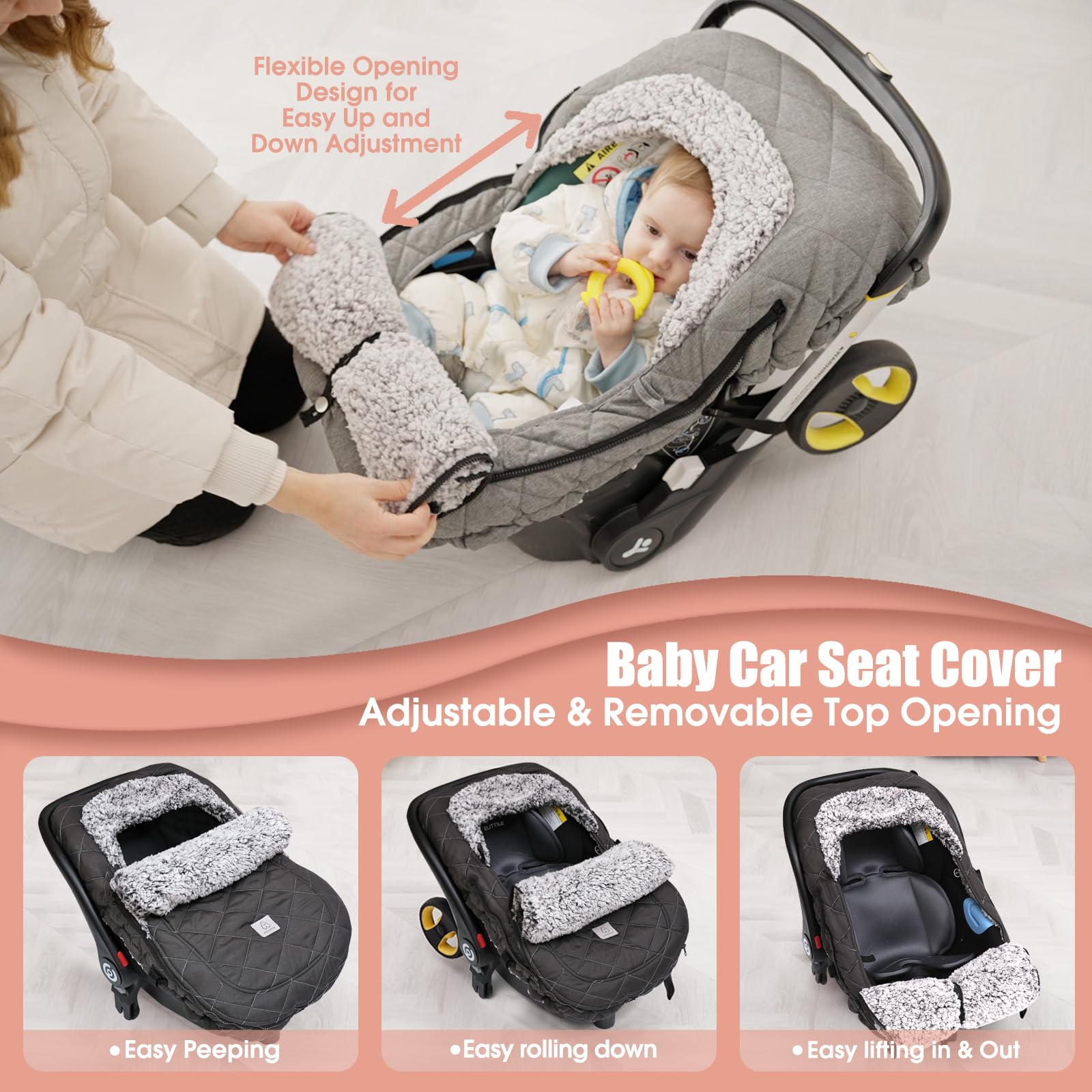 ACRABROS car seat cover with zipper peep window for safe, breathable checks