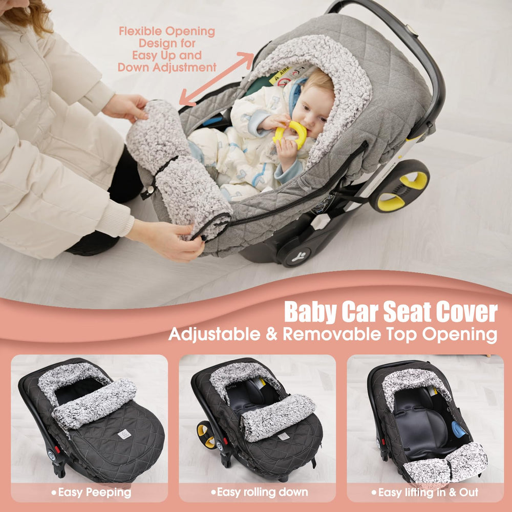 ACRABROS car seat cover with zipper peep window for safe, breathable checks