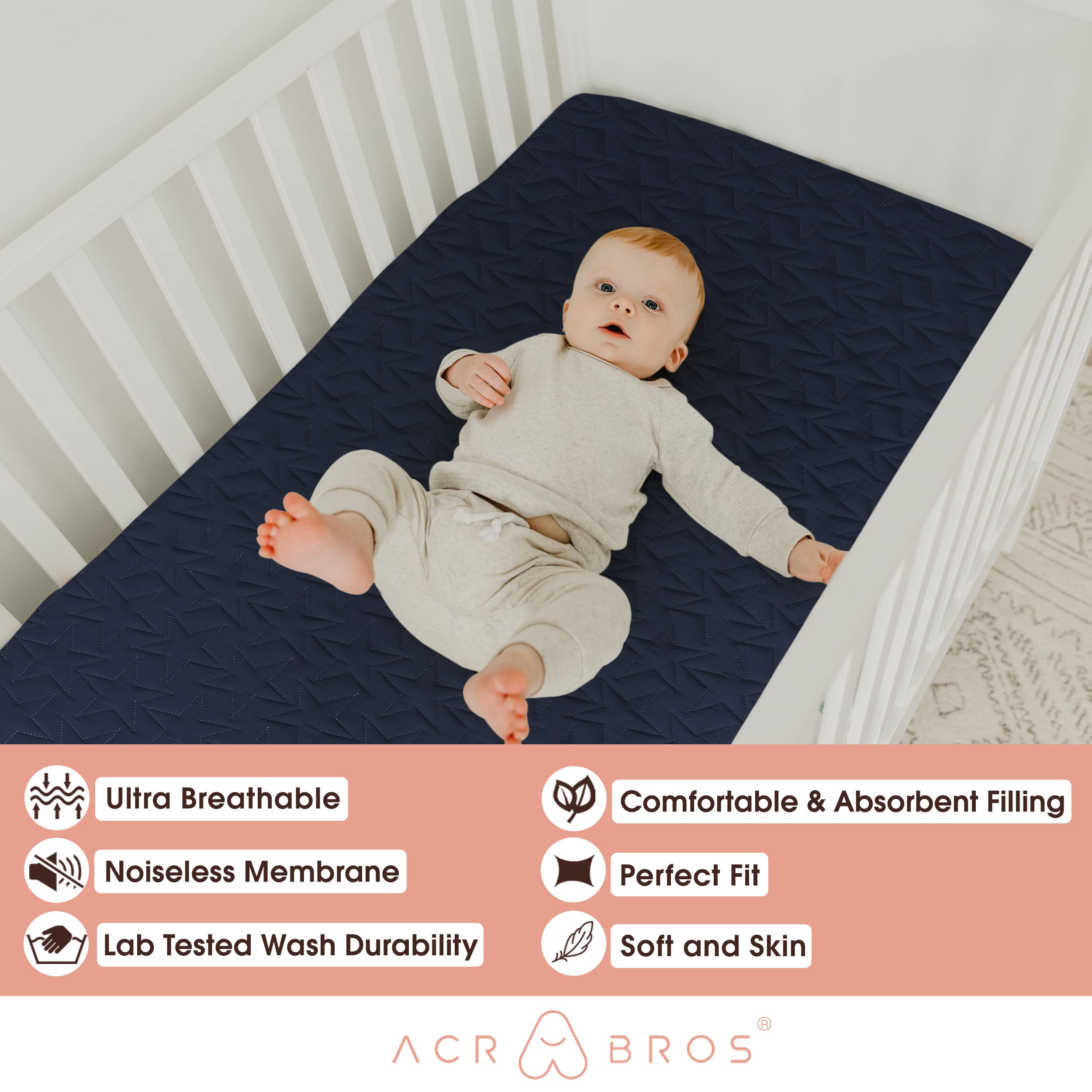 ACRABROS crib protector features breathable quilted cover for comfortable sleep.