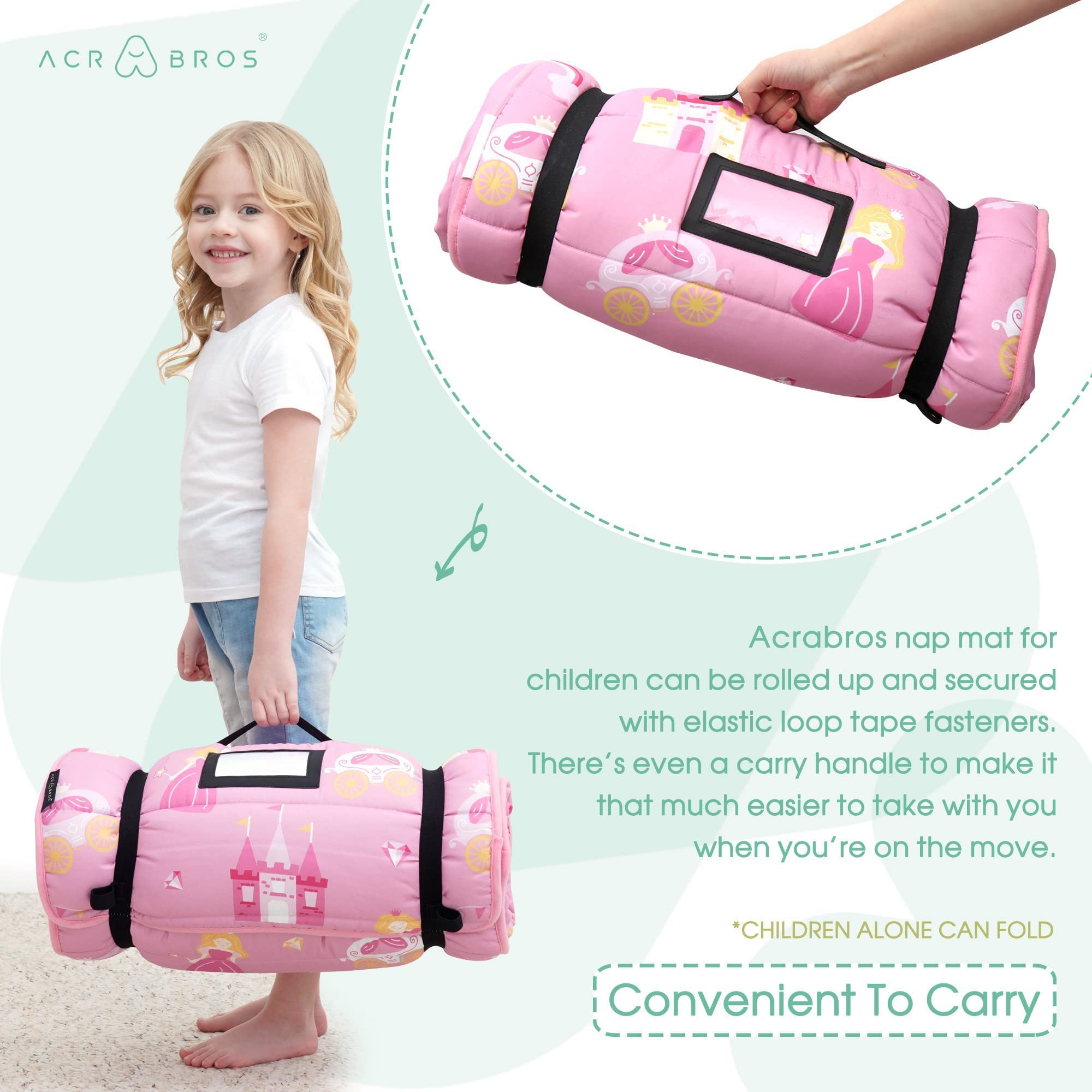ACRABROS name-card window on nap mat for easy ownership