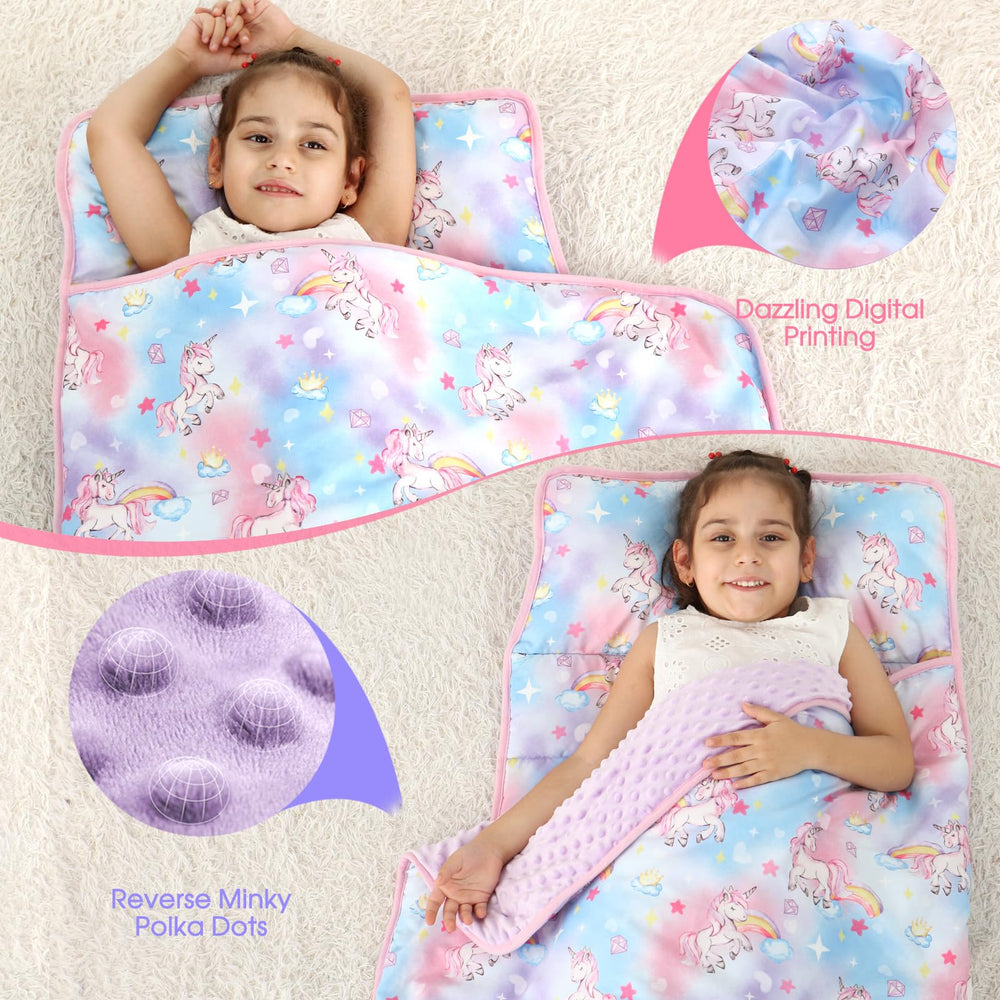 Removable pillow and blanket create a cozy nap nest during travel