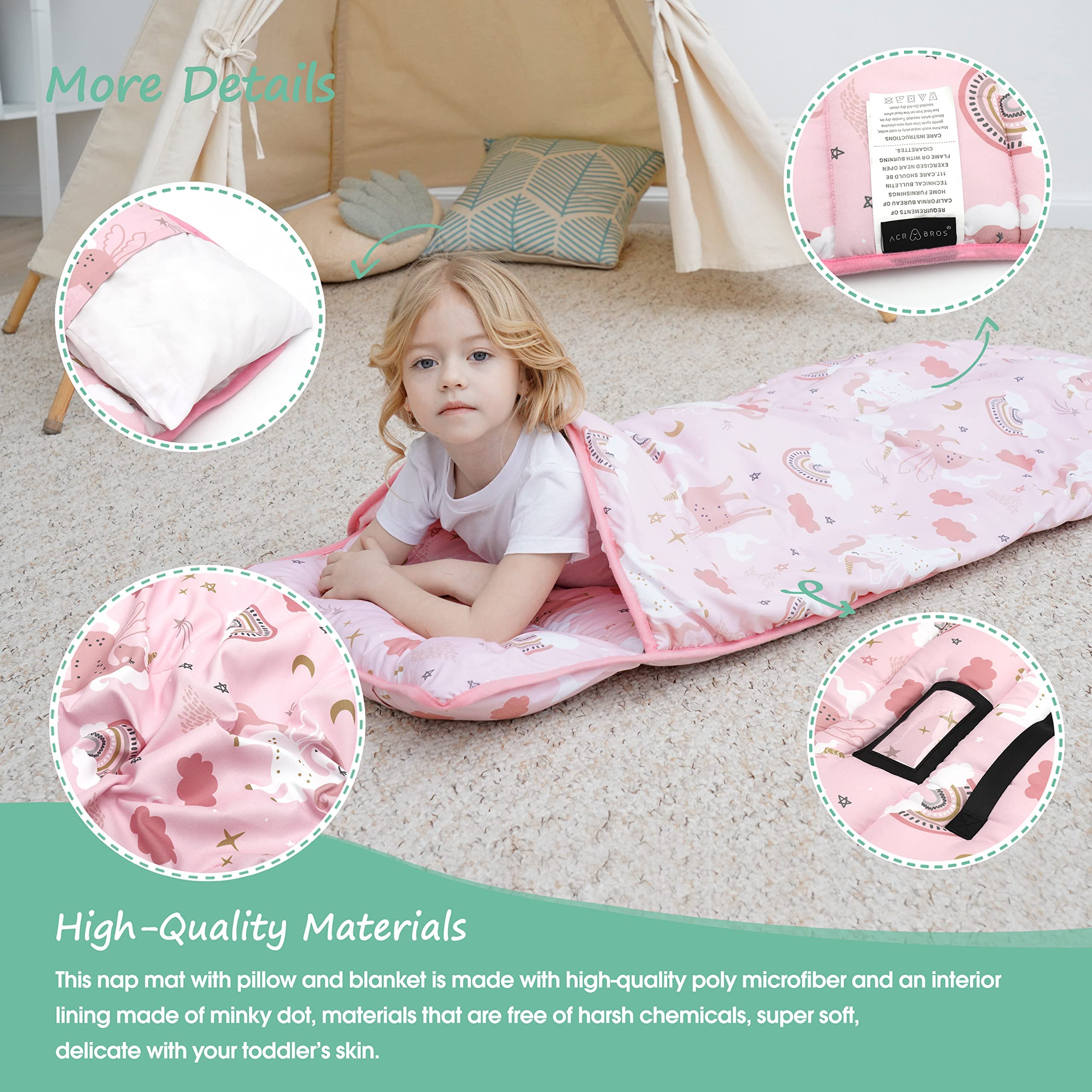 ACRABROS extra-large 53x21x2 inch nap mat for growing kids
