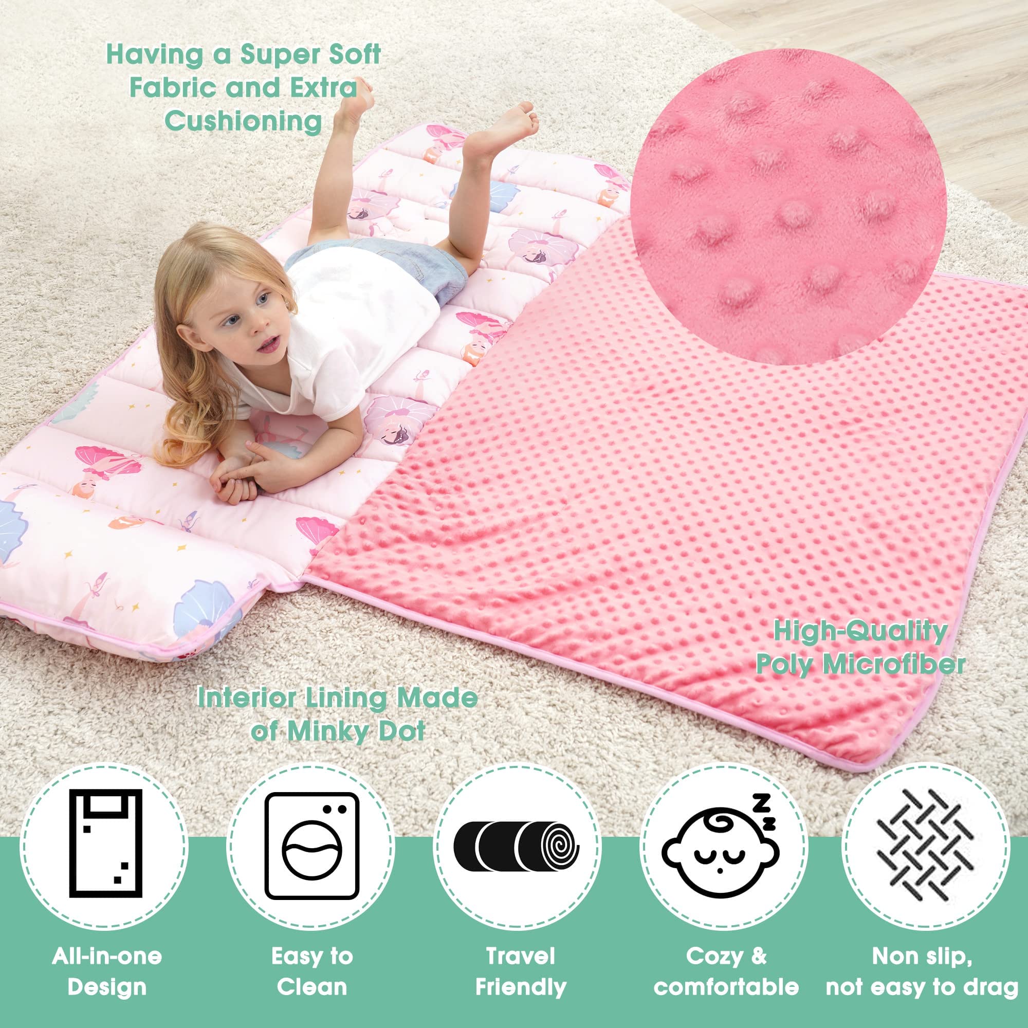 ACRABROS Nap Mat size 53x21x2 inches for growing kids.