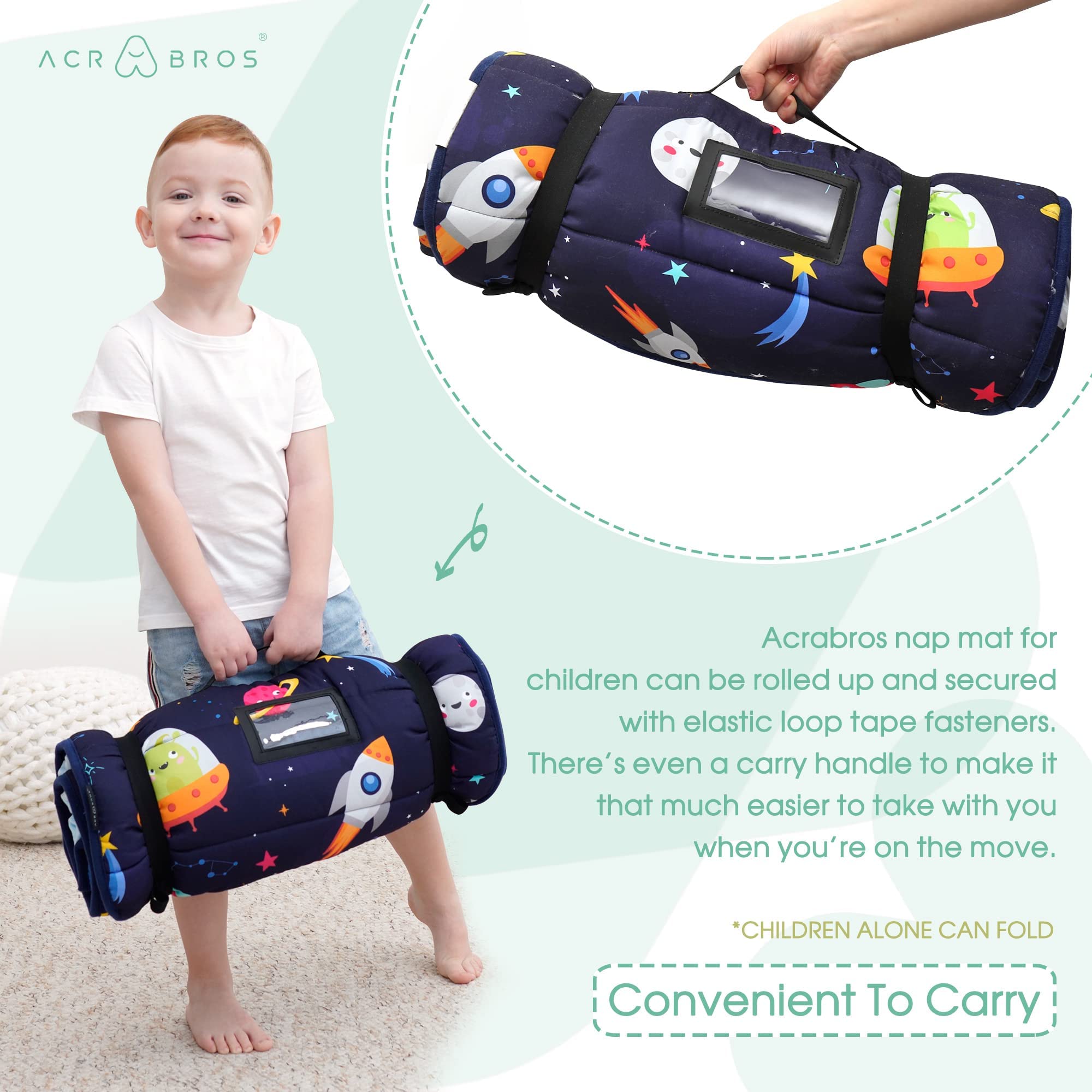 ACRABROS nap mat with transparent name card for easy labeling