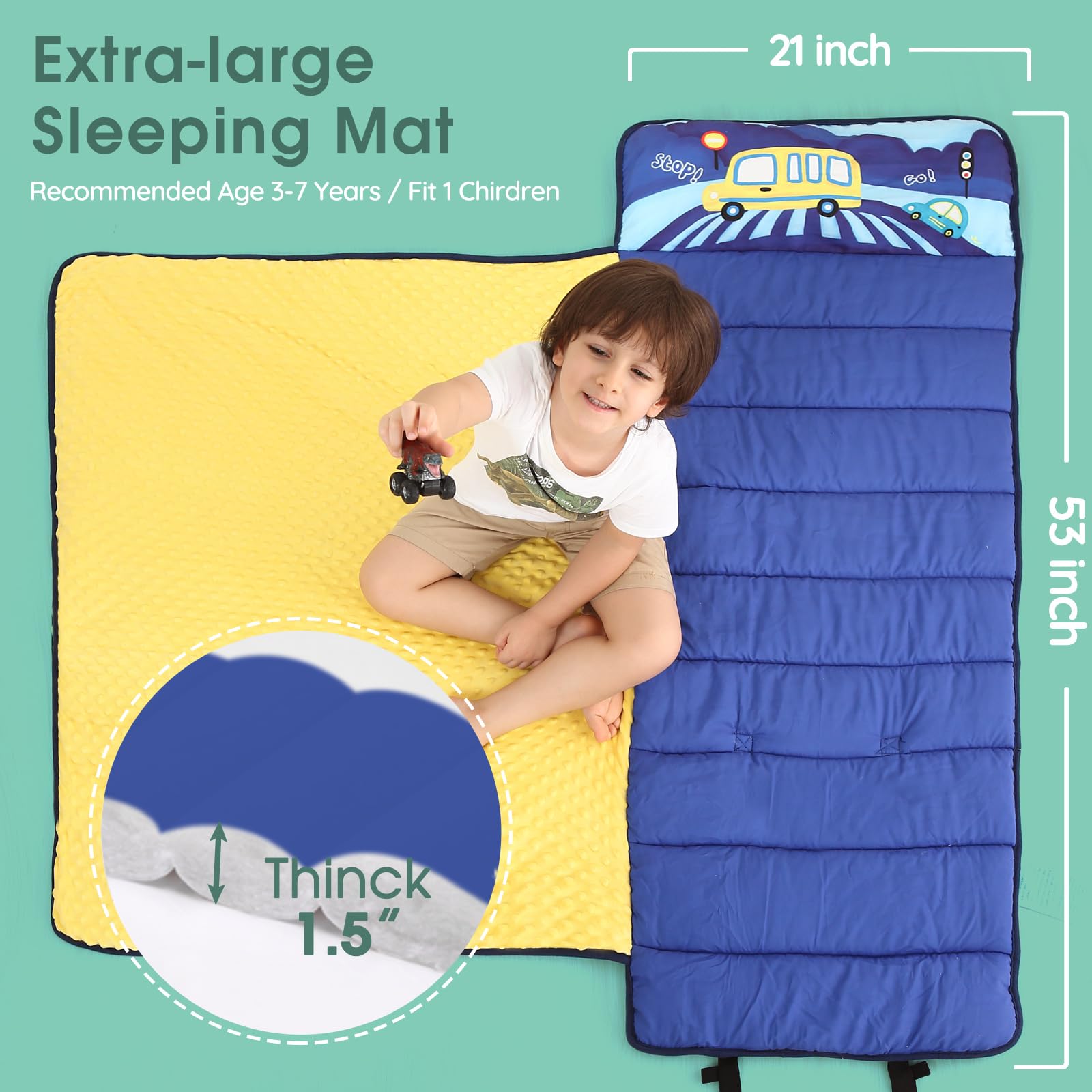 Child using nap mat at daycare during nap time.