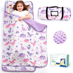 ACRABROS toddler nap mat with pillow, compact roll for travel comfort