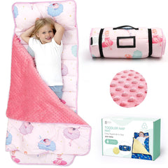 ACRABROS Toddler Nap Mat rolled bundle, ideal for daycare and travel.