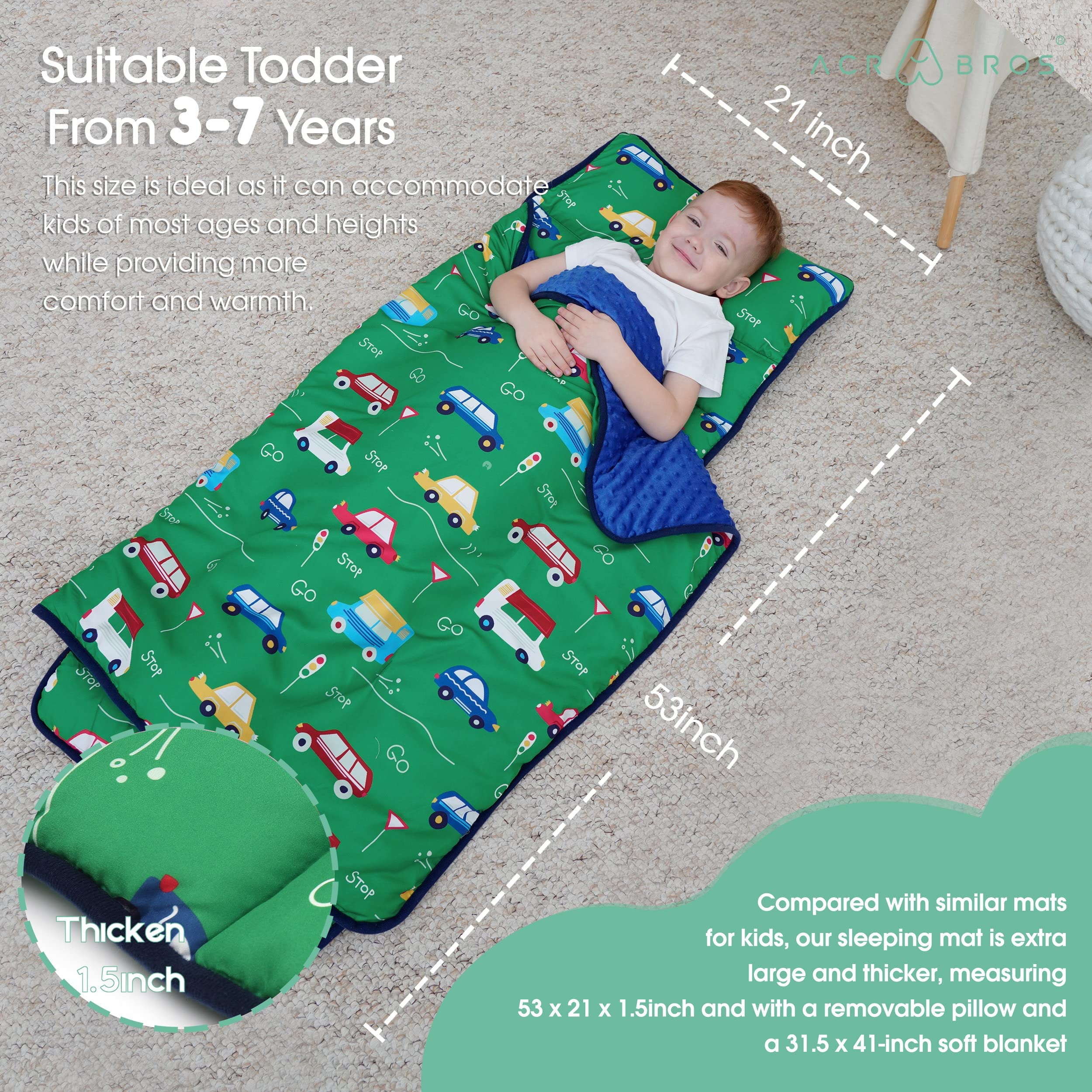 ACRABROS Toddler Nap Mat soft fabric supports restful nap times.