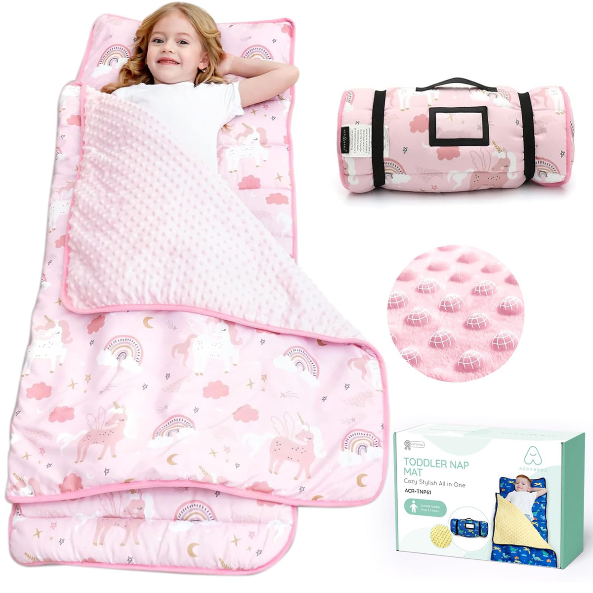 ACRABROS unicorn design toddler nap mat ready for cozy naps