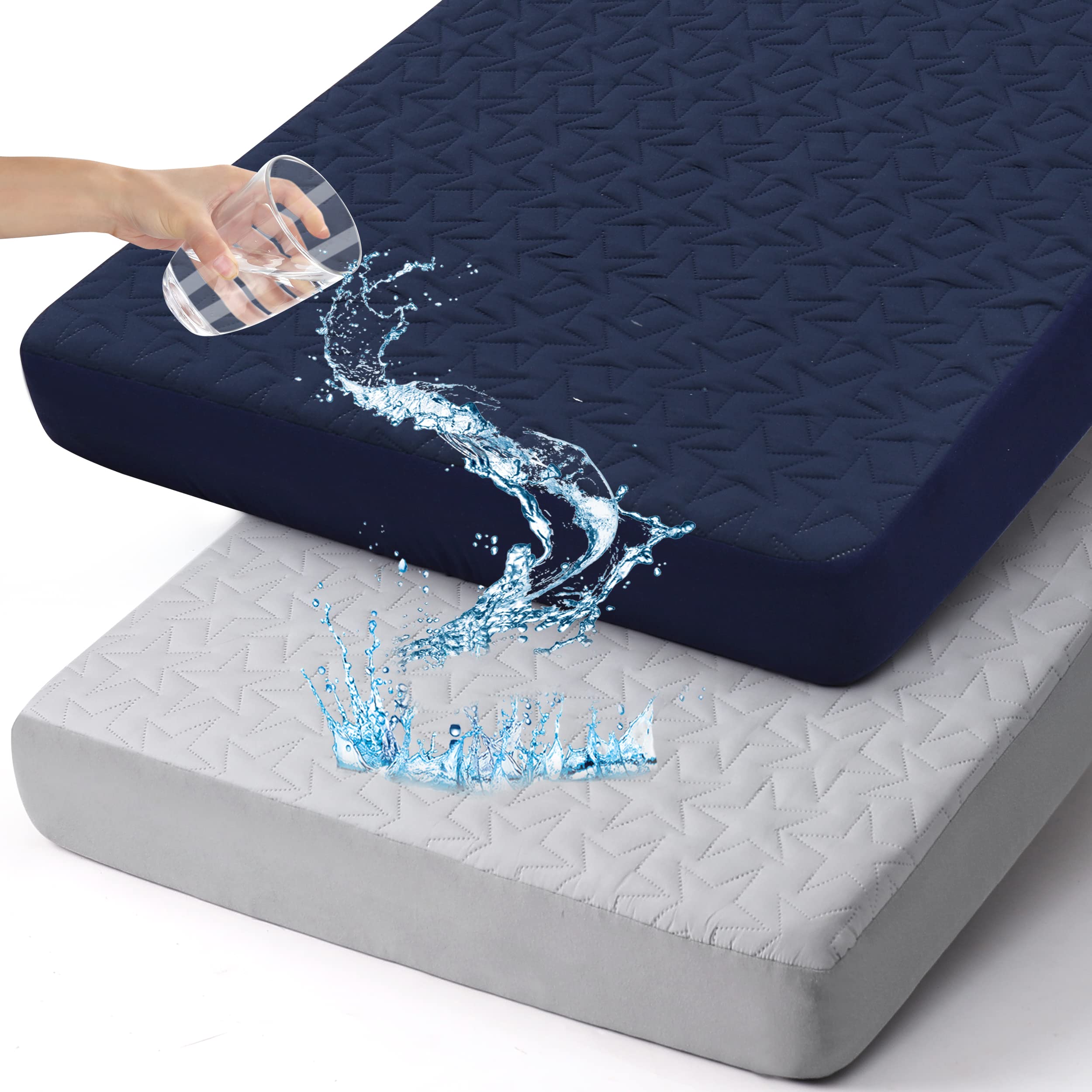 ACRABROS waterproof pack n play mattress protector closeup keeps liquids away from the mattress.