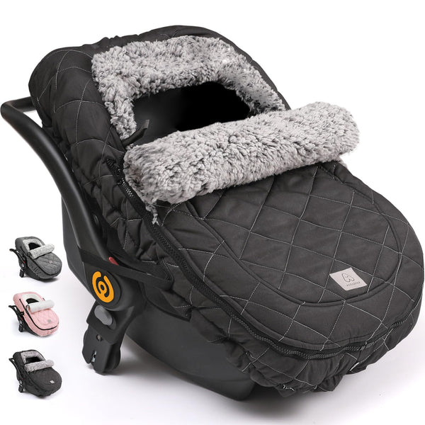 ACRABROS winter infant car seat cover with canopy keeps baby warm on cold rides