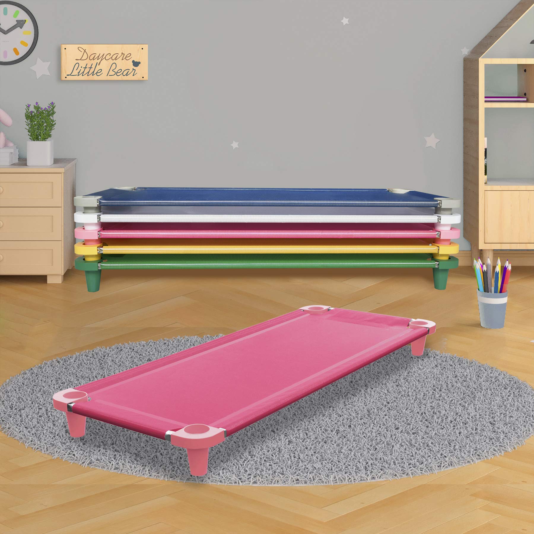 Acrimet nap cot stackable design: easy storage between uses