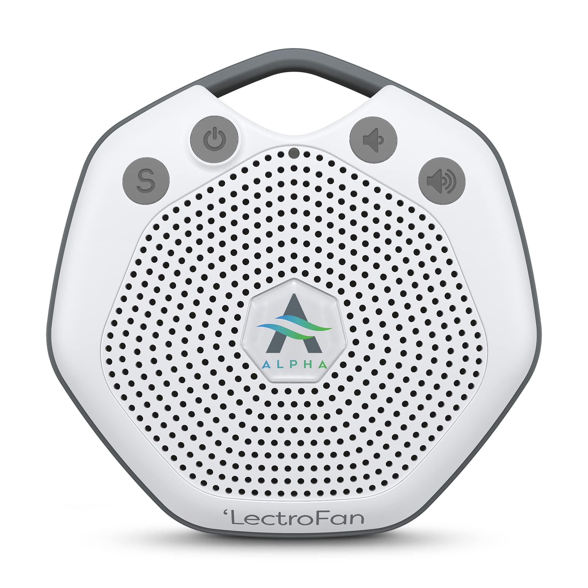 Adaptive Sound Technologies LectroFan Alpha with travel clip for sleep on the go.