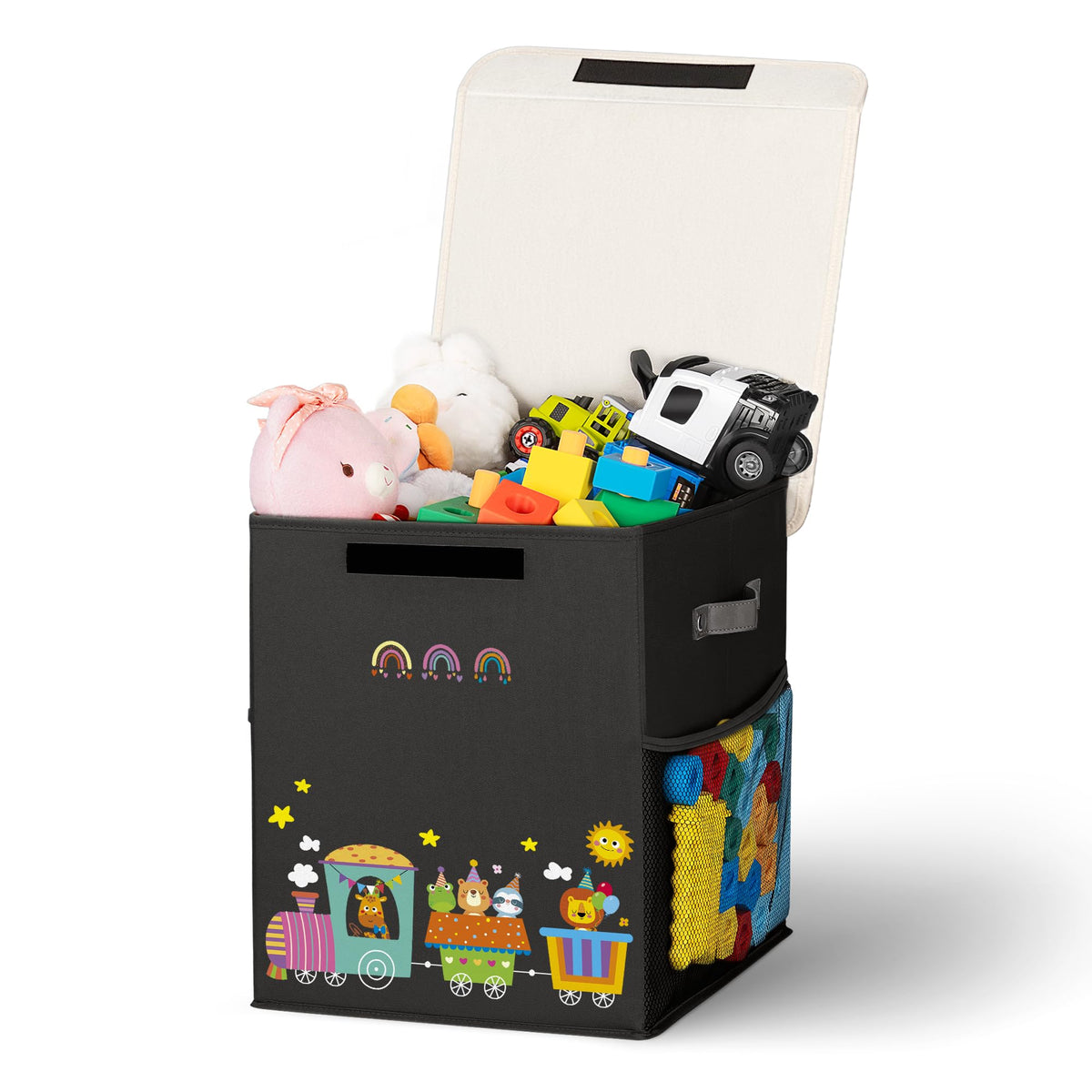 ADEHMDA 40L toy storage box with lid in black-train, showcasing spacious interior and lid