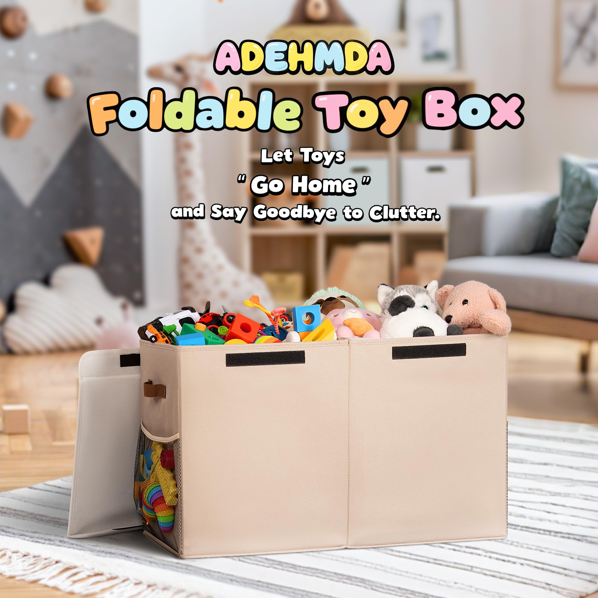 ADEHMDA 80L toy storage box divider keeps blocks and dolls neatly separated.