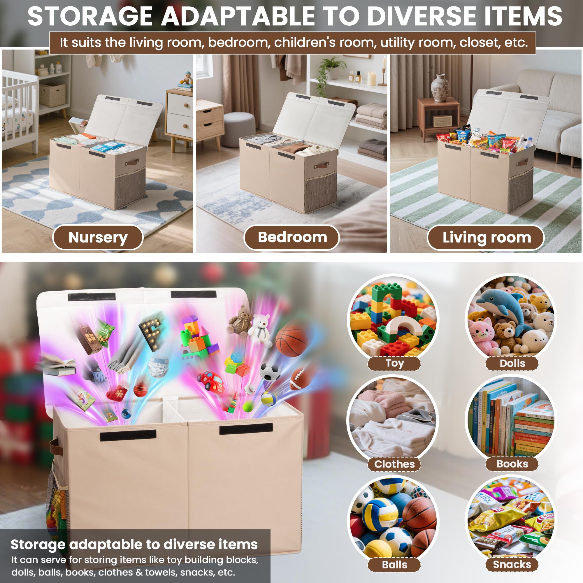 ADEHMDA 80L storage box durable 600D Oxford fabric stands up to daily use.